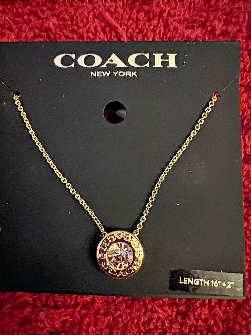 NWT Coach Round Crystal Pendant Necklace Gold